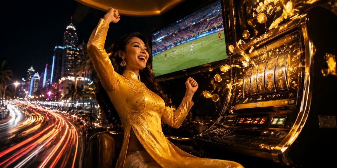 Người dùng Đà Nẵng mặc áo dài trải nghiệm slot game trên điện thoại di động